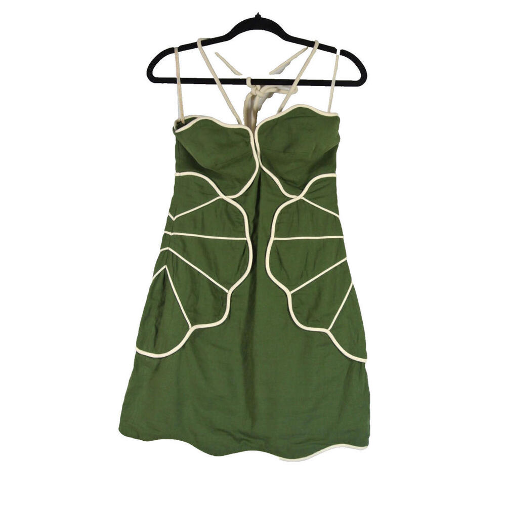 NEW, Farm Rio Asymmetric Neck Mini Dress in Green Sz L #MD1390 - Picture 6 of 10